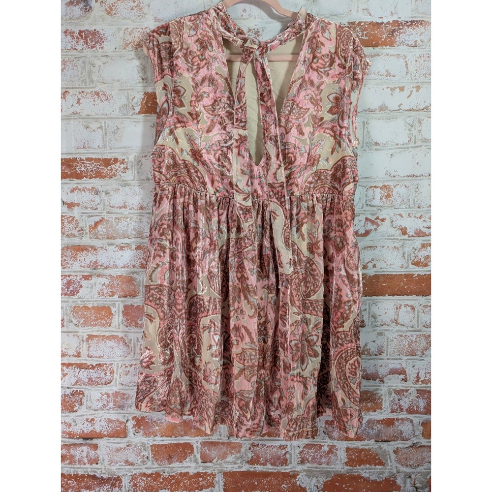 Free People Mini Dress Womens M Pink Paisley Burnout Velvet Sleeveless Boho - Picture 2 of 5